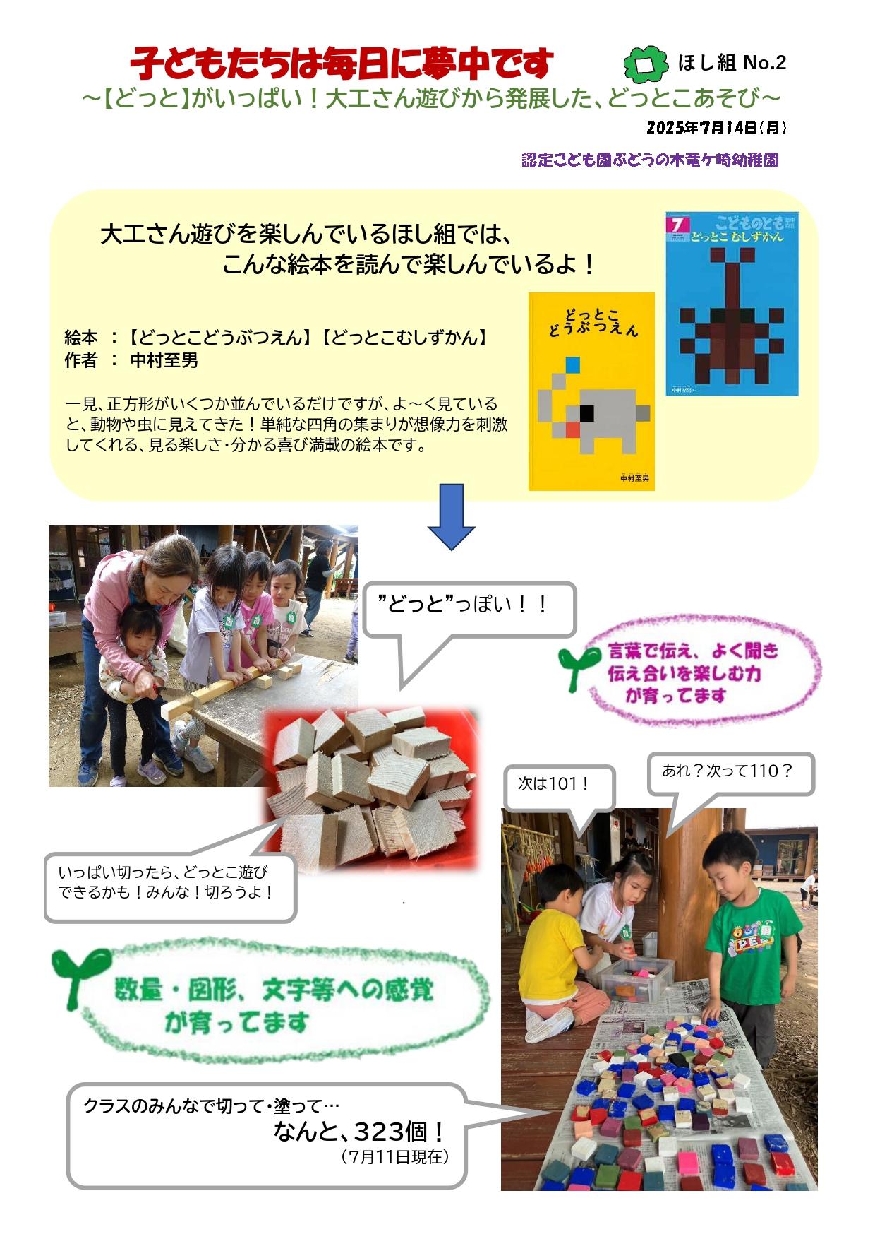 2025年7月14日　ほし組5歳児　～【どっと】がいっぱい！大工さん遊びから発展した、どっとこあそび～